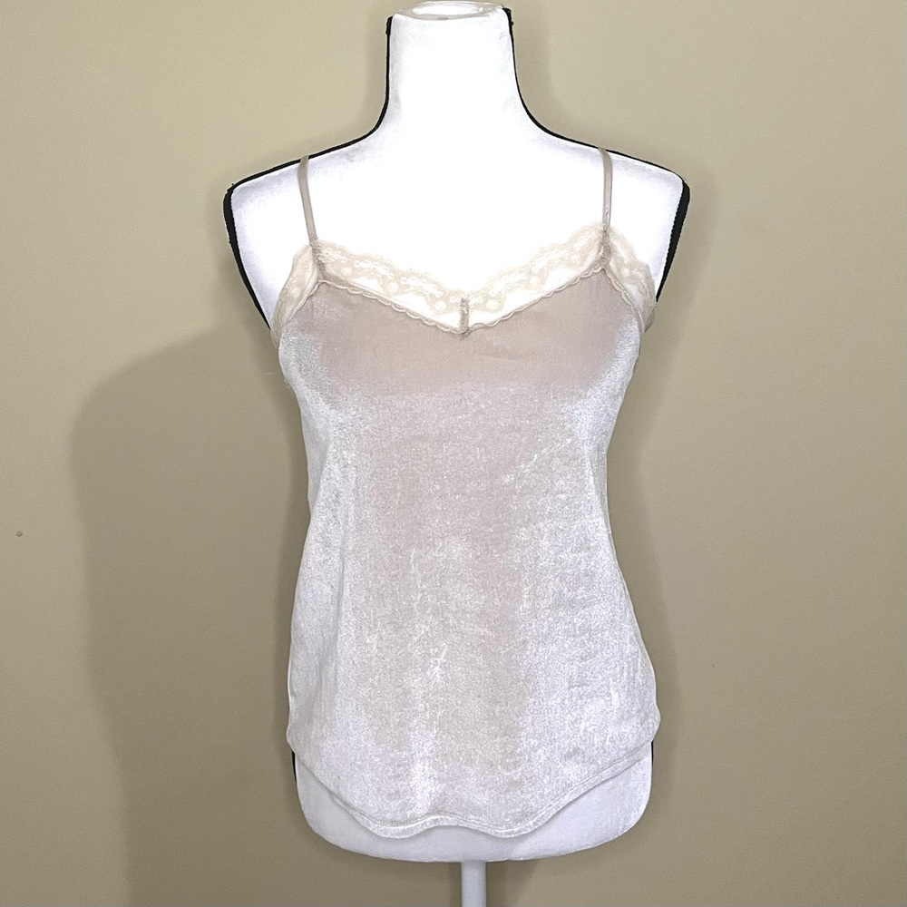 Rolla Coster Women Ivory Lace-trim Velvet Camisole Top Small